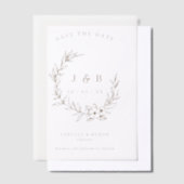 Floral Wreath Monogram Trouwen Save The Date Vellum Uitnodigingen (Offset)