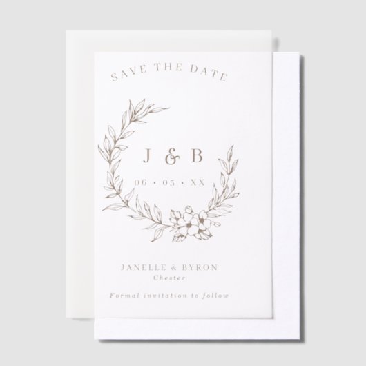 Floral Wreath Monogram Trouwen Save The Date Vellum Uitnodigingen (Offset)