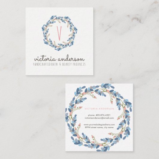 Floral Wreath Monogram Visitekaartje (Voorkant / Achterkant)