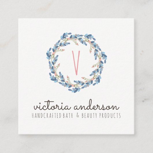 Floral Wreath Monogram Visitekaartje (Voorkant)