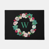Floral Wreath Monogrammed Black Deurmat (Voorkant)