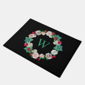 Floral Wreath Monogrammed Black Deurmat (Schuin)