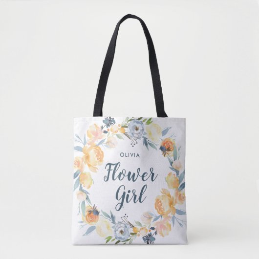 Floral Wreath Monogrammed Bloemenmeisje Tote Bag (Voorkant)