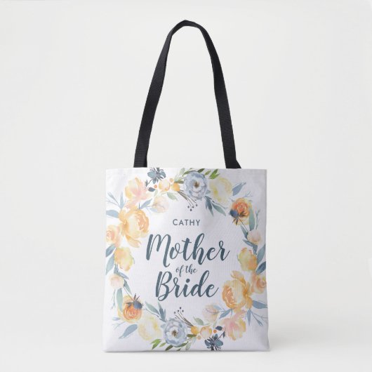 Floral Wreath Monogrammed Moeder van de Bride Tote Bag (Voorkant)