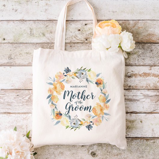 Floral Wreath Monogrammed Moeder van de Groom Tote Bag