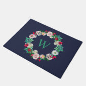 Floral Wreath Monogrammed Navy Blue Deurmat (Schuin)