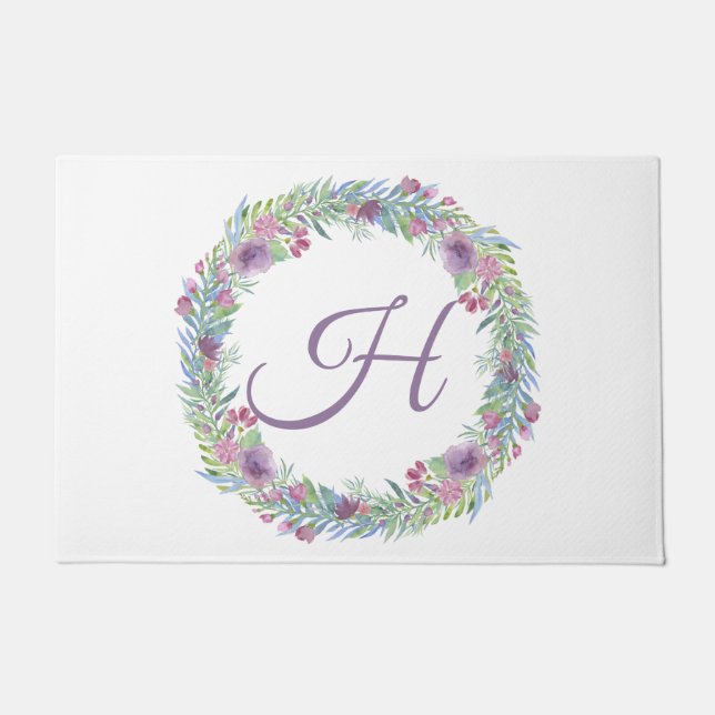 Floral Wreath Monogrammed Personalized Deurmat (Voorkant)