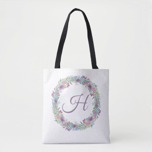 Floral Wreath Monogrammed Personalized Tote Bag (Voorkant)