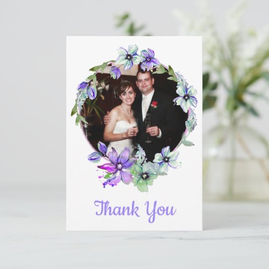  Floral Wreath Monogrammed Wedding Bedankkaart (Staand voorkant)