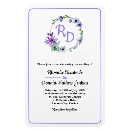  Floral Wreath Monogrammed Wedding Invitatio Magneet (Verticaal)