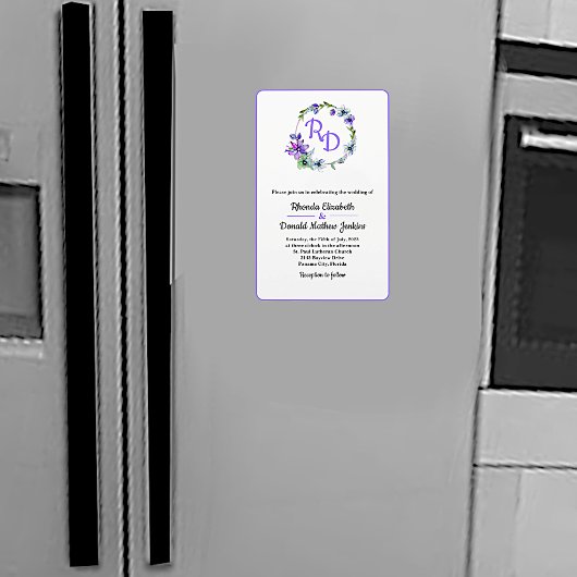 Floral Wreath Monogrammed Wedding Invitatio Magneet