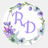 Floral Wreath Monogrammed Wedding Ronde Sticker (Voorkant)