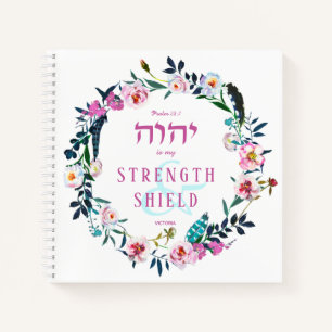 Floral Wreath Named Bijbelcitaat YHVH Roze Notitieboek