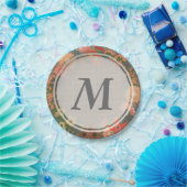 Floral Wreath on Faux Burlap Monogram Paper Bord (Feest)