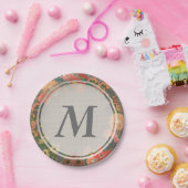 Floral Wreath on Faux Burlap Monogram Paper Bord (Feest)