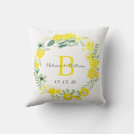 Floral Wreath Personalized Wedding Sierkussen (Achterkant)