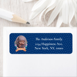 Floral Wreath Photo Christmas Blue retouradres Etiket