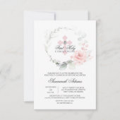 Floral Wreath Pink First Heilige Communist GIRL Kaart (Voorkant)