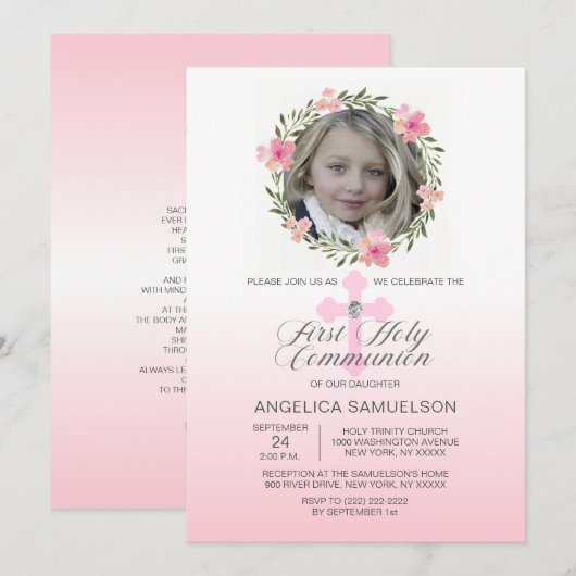 Floral Wreath Pink First Heilige Communist GIRL Kaart (Voorkant / Achterkant)