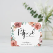 Floral Wreath Postponement Wedding Announcement Briefkaart (Staand voorkant)