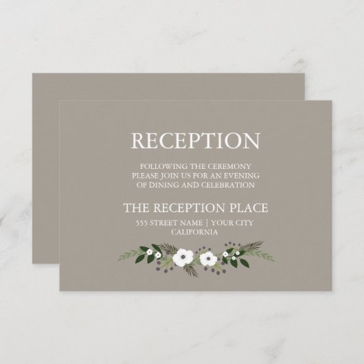 Floral Wreath Reception Card - taupe Informatiekaartje (Voorkant / Achterkant)