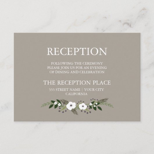 Floral Wreath Reception Card - taupe Informatiekaartje (Voorkant)