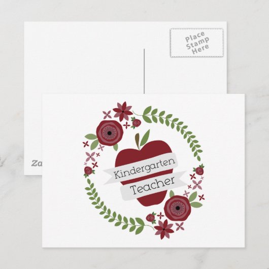 Floral Wreath Red Apple Kindergarten Briefkaart (Voorkant / Achterkant)