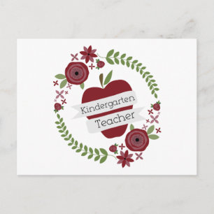 Floral Wreath Red Apple Kindergarten Briefkaart