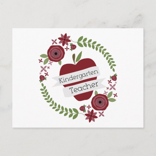 Floral Wreath Red Apple Kindergarten Briefkaart (Voorkant)