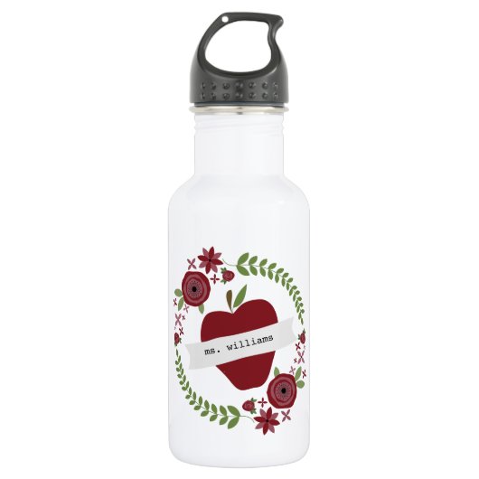 Floral Wreath Red Apple persoonlijke leraar Waterfles (Voorkant)