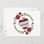 Floral Wreath Red Apple Second Grade Teacher Briefkaart (Voorkant / Achterkant)