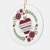 Floral Wreath Red Apple Second Grade Teacher Keramisch Ornament (Links)