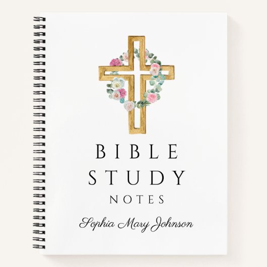 Floral Wreath Religious Cross Bijbelstudie Notitieboek (Voorkant)