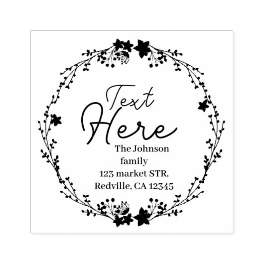 Floral Wreath Rustic Script Retouradres Rubberstempel (Afrduk)