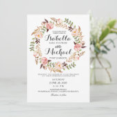 Floral Wreath Rustic Wedding Invitation Kaart (Staand voorkant)