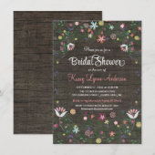 Floral Wreath Rustic Wood Bridal Shower Invitation Kaart (Voorkant / Achterkant)