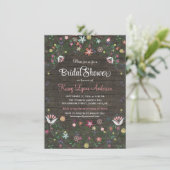 Floral Wreath Rustic Wood Bridal Shower Invitation Kaart (Staand voorkant)