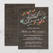 Floral Wreath Rustic Wood Vrijgezellenfeest Invite Kaart (Voorkant / Achterkant)