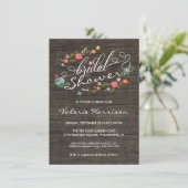 Floral Wreath Rustic Wood Vrijgezellenfeest Invite Kaart (Staand voorkant)