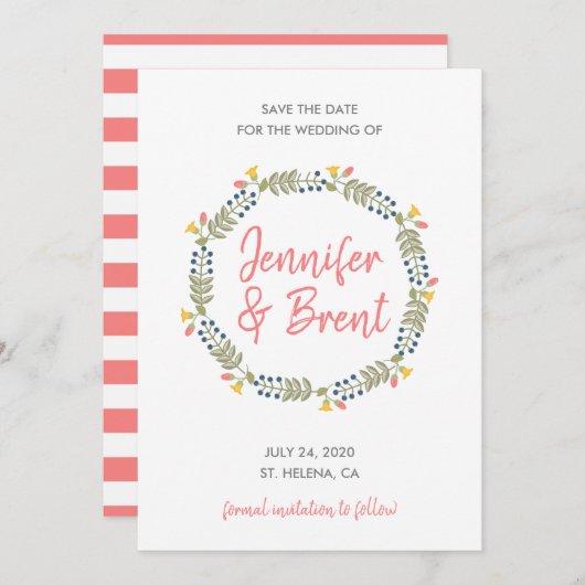 Floral Wreath Save the Date (Voorkant / Achterkant)