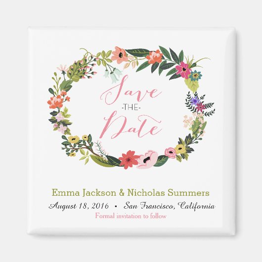 Floral Wreath Save the Date Magnet (Voorkant)