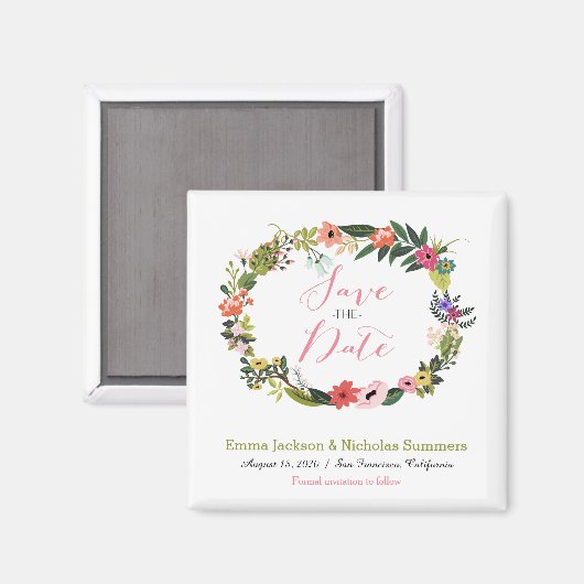 Floral Wreath Save the Date Magnet (Voorkant / Achterkant)