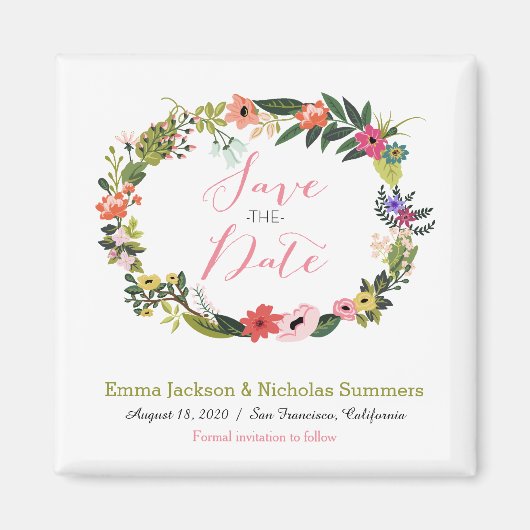 Floral Wreath Save the Date Magnet (Voorkant)