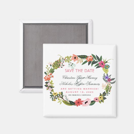 Floral Wreath Save the Date Magnet (Voorkant / Achterkant)