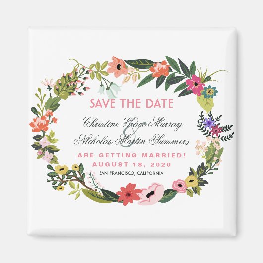 Floral Wreath Save the Date Magnet (Voorkant)