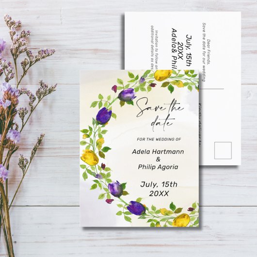 Floral Wreath Save the date Postcard Briefkaart