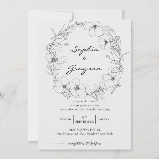 Floral Wreath | Sketch Peony Wedding Celebration Kaart (Voorkant)