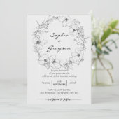 Floral Wreath | Sketch Peony Wedding Celebration Kaart (Staand voorkant)