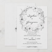 Floral Wreath | Sketch Peony Wedding Celebration Kaart (Voorkant / Achterkant)