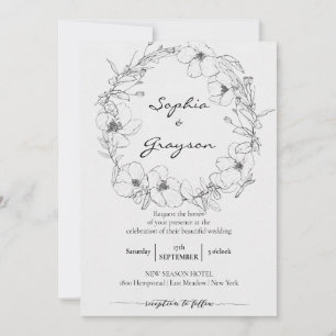 Floral Wreath   Sketch Peony Wedding Celebration Kaart
